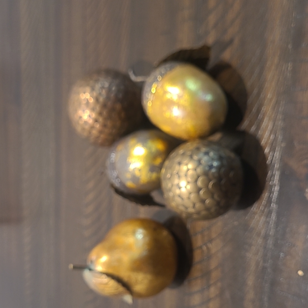Decorative Gold and Bronze Pear And 2 Acorns Copper And Brass Decrative Balls